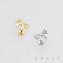 MULTI CZ DAINTY BOW RIBBON TOP PUSHIN (THREADLESS) 316L SURGICAL STEEL LABRET SET
